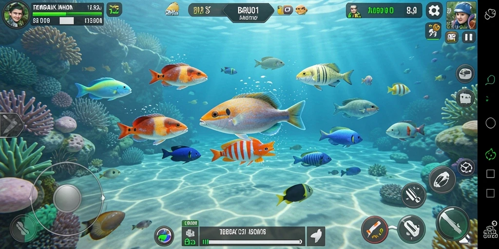 Tampilan gameplay seru dari BARU01, memamerkan aksi tembak ikan.