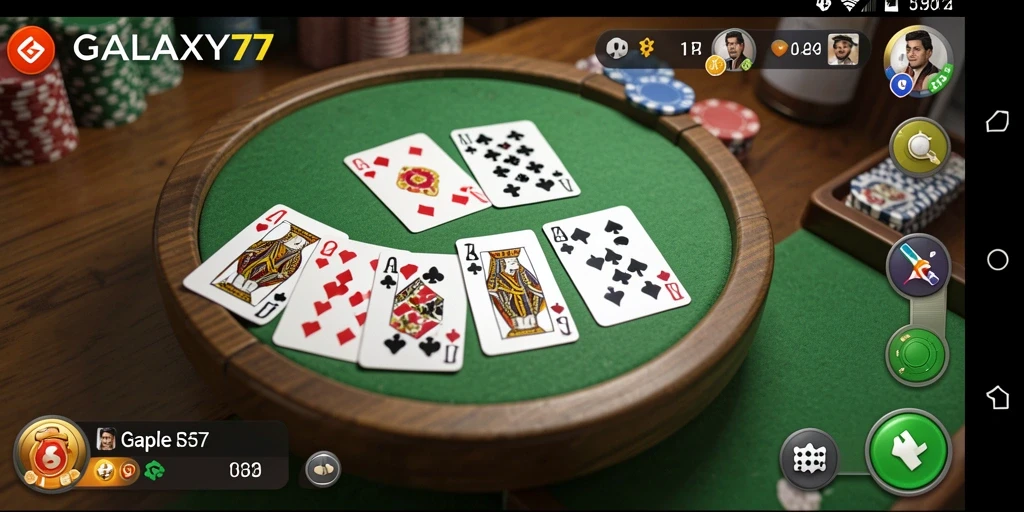 Tampilan screenshot utama GALAXY77 menampilkan gameplay Gaple yang seru.