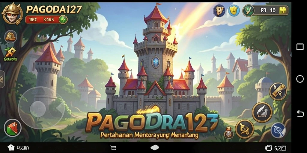 Screenshot gameplay menampilkan pertahanan menara yang strategis dalam PAGODA127.