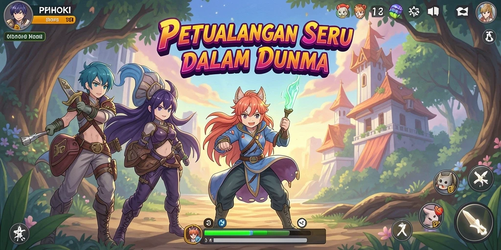 Tampilan gameplay menarik dengan karakter anime beraksi.