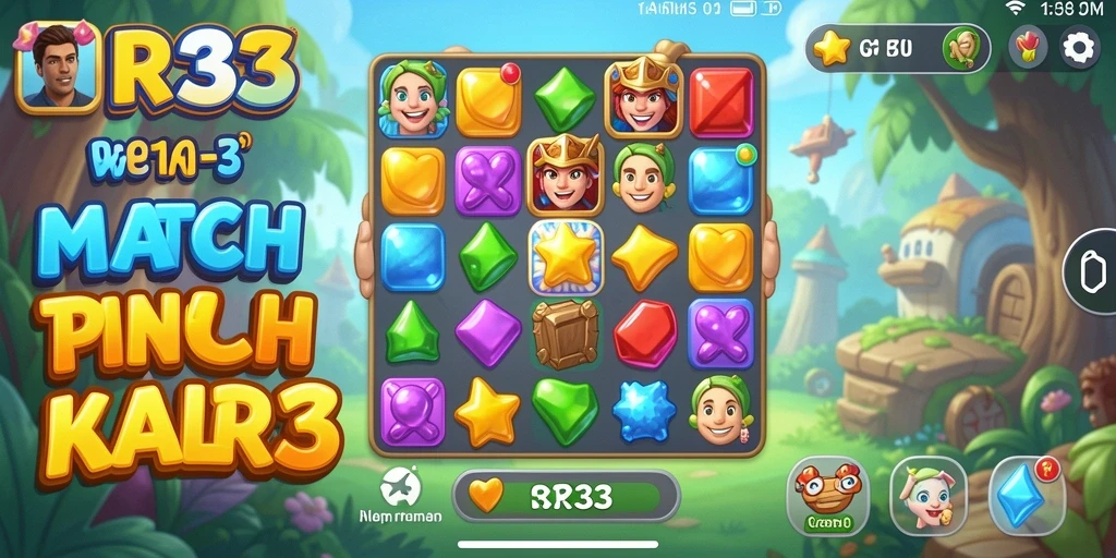 Tampilan layar utama RR33 dengan gameplay Match-3 yang seru.