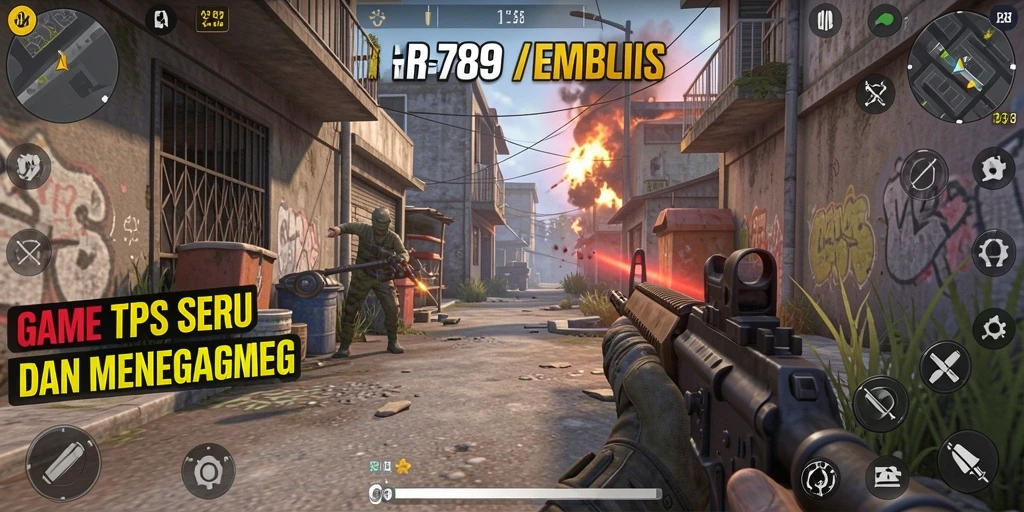 Screenshot gameplay RR789 menampilkan aksi mendebarkan di medan perang.