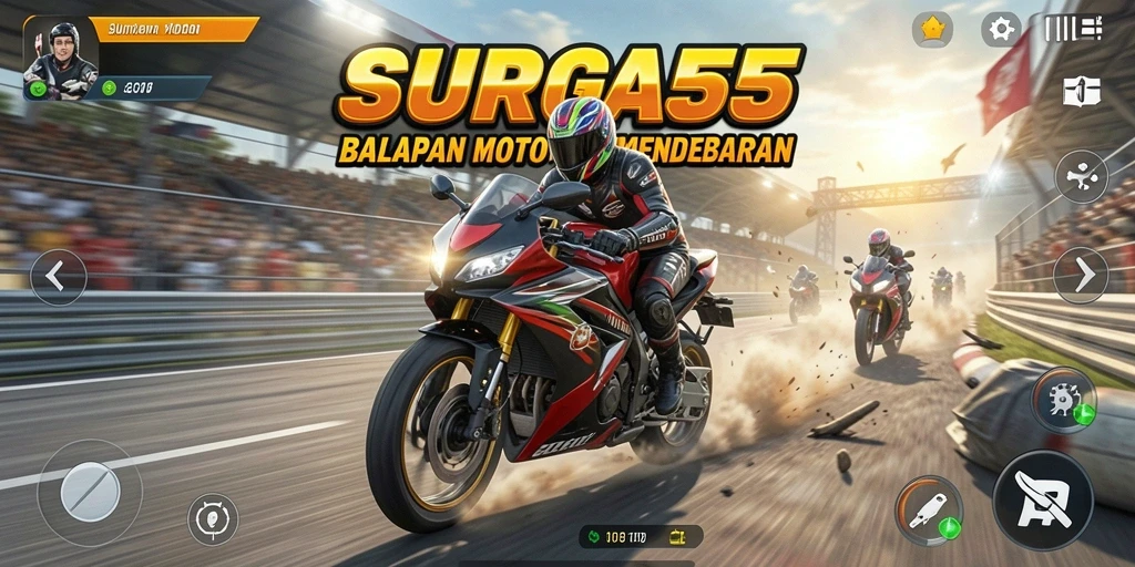 Tangkapan layar yang menunjukkan balapan motor yang seru.